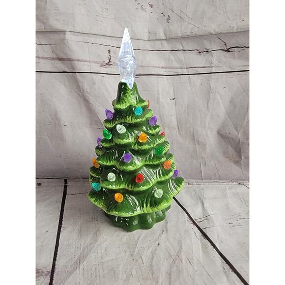 Christmas Is Forever Ceramic Green Light Up Christmas Tree 7.5in Multicolor Read - Picture 6 of 12
